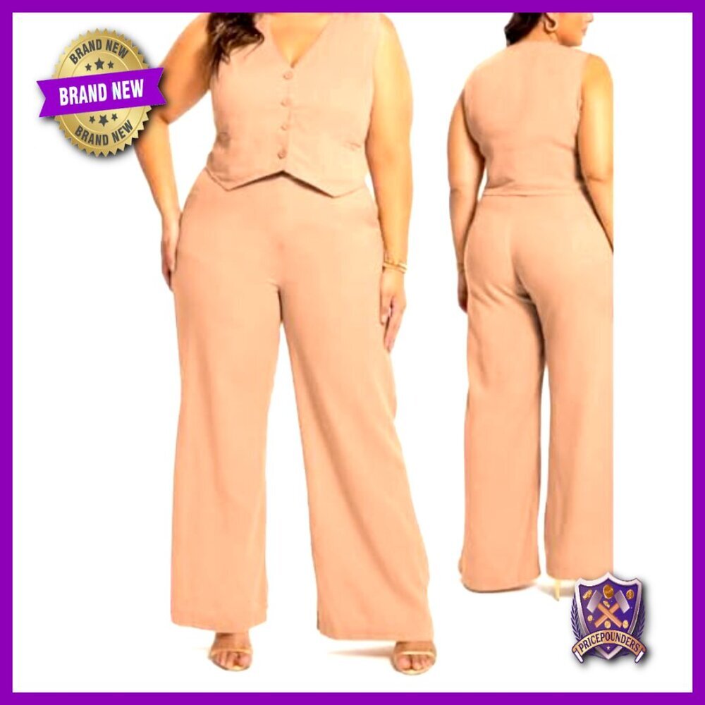 Plus Size 2-Piece Vest Blazer Wide Leg Pants Suit Set Casual Dressy - Picture 5 of 7